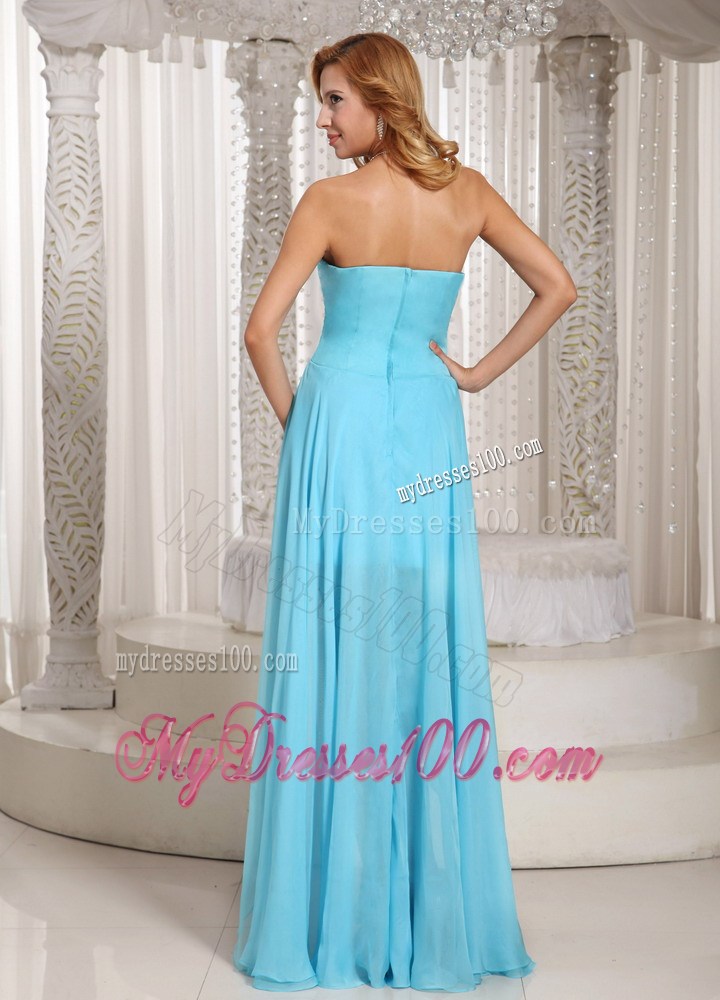 Aque Blue High-low Sweetheart Homecoming Dress Beaded and Ruche