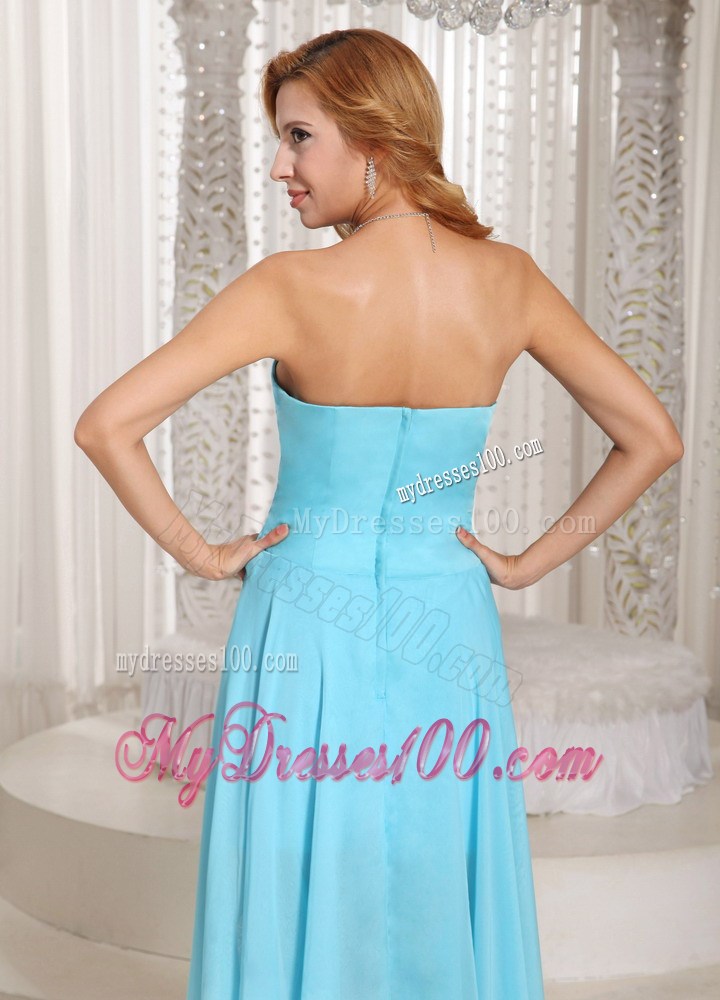 Aque Blue High-low Sweetheart Homecoming Dress Beaded and Ruche
