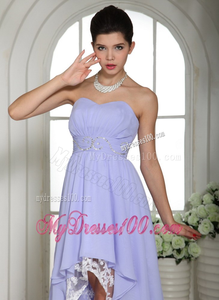 Lilac Beaded Decorate High-low Homecoming Dresses For Custom Made