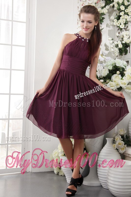2013 Burgundy Empire High-neck Beading Short Homecoming Dresses