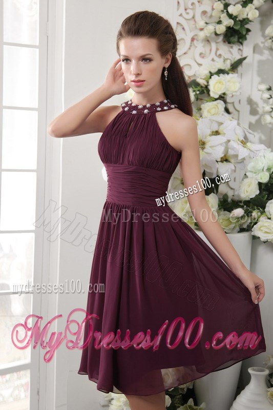 2013 Burgundy Empire High-neck Beading Short Homecoming Dresses