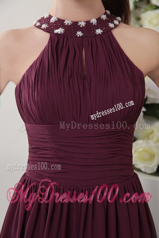 2013 Burgundy Empire High-neck Beading Short Homecoming Dresses