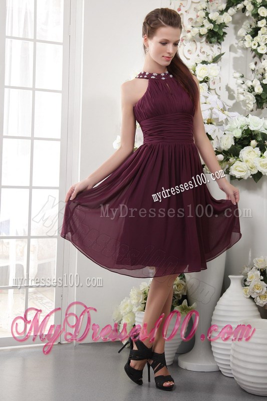 2013 Burgundy Empire High-neck Beading Short Homecoming Dresses