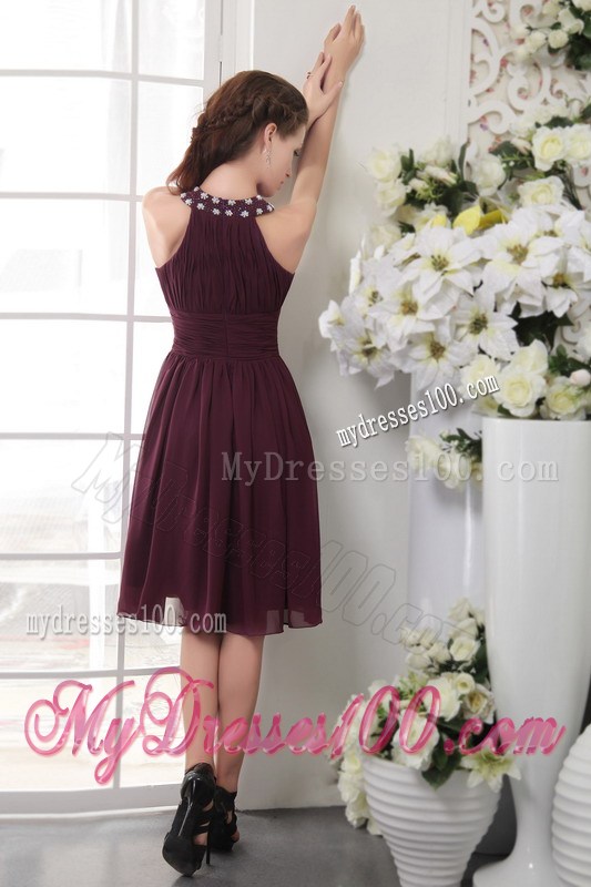 2013 Burgundy Empire High-neck Beading Short Homecoming Dresses