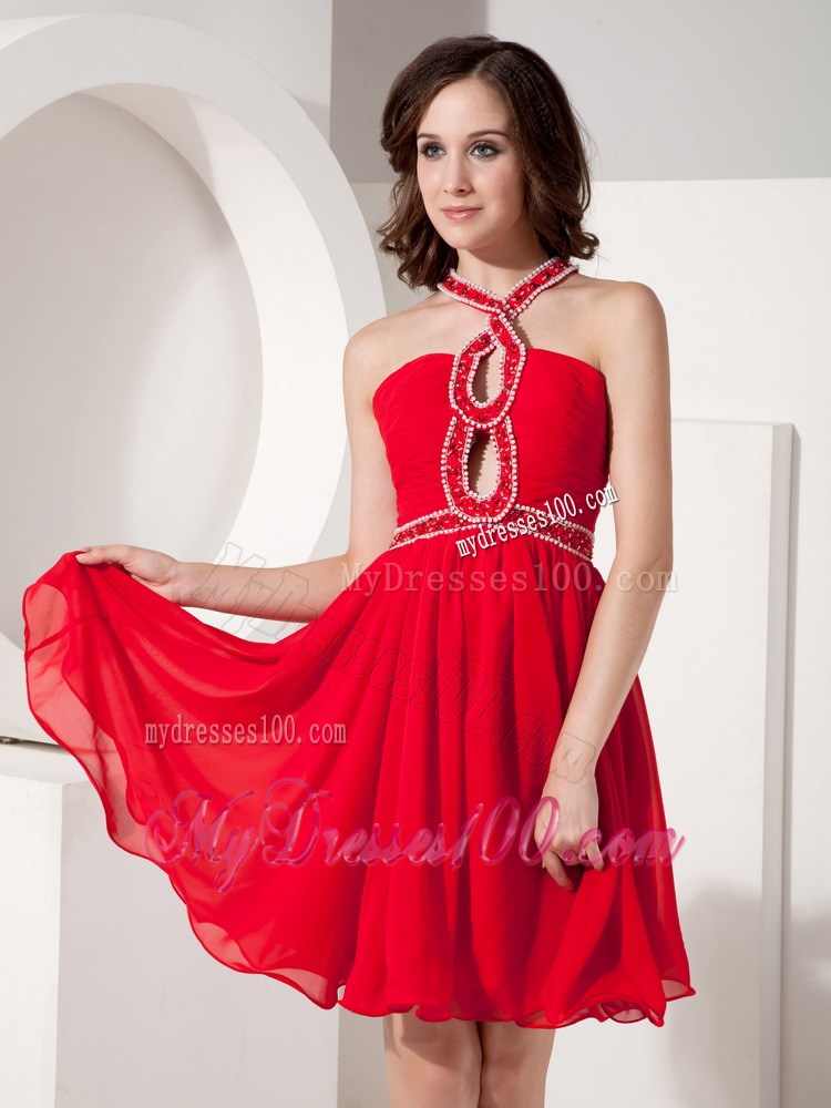 The Super Hot Red Empire Homecoming Dresses with Straps Beading 
