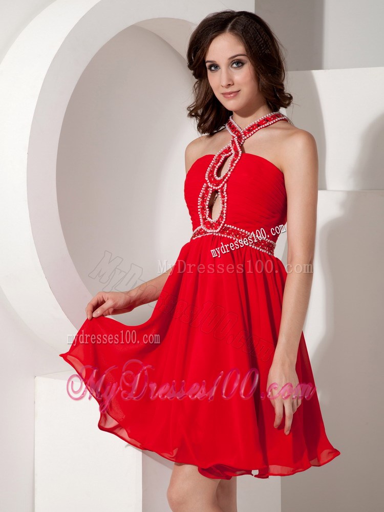 The Super Hot Red Empire Homecoming Dresses with Straps Beading 