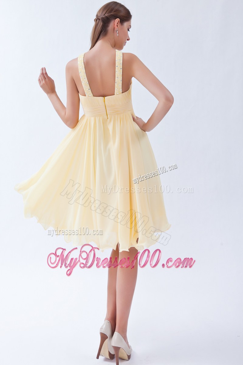 2013 Cheap Yellow Empire V-neck Beading Short Homecoming Dresses