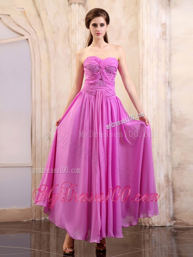 Lavender Homecoming Dresses with Sweetheart Ruching Ankle-length