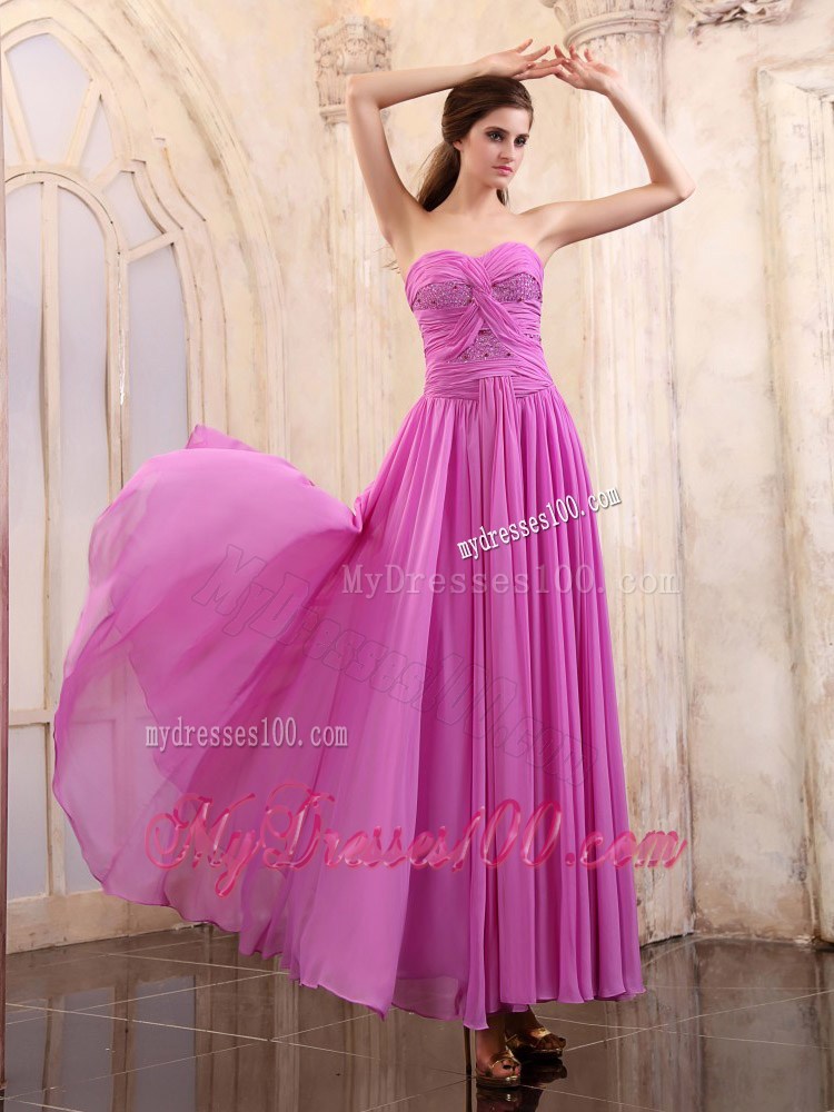 Lavender Homecoming Dresses with Sweetheart Ruching Ankle-length