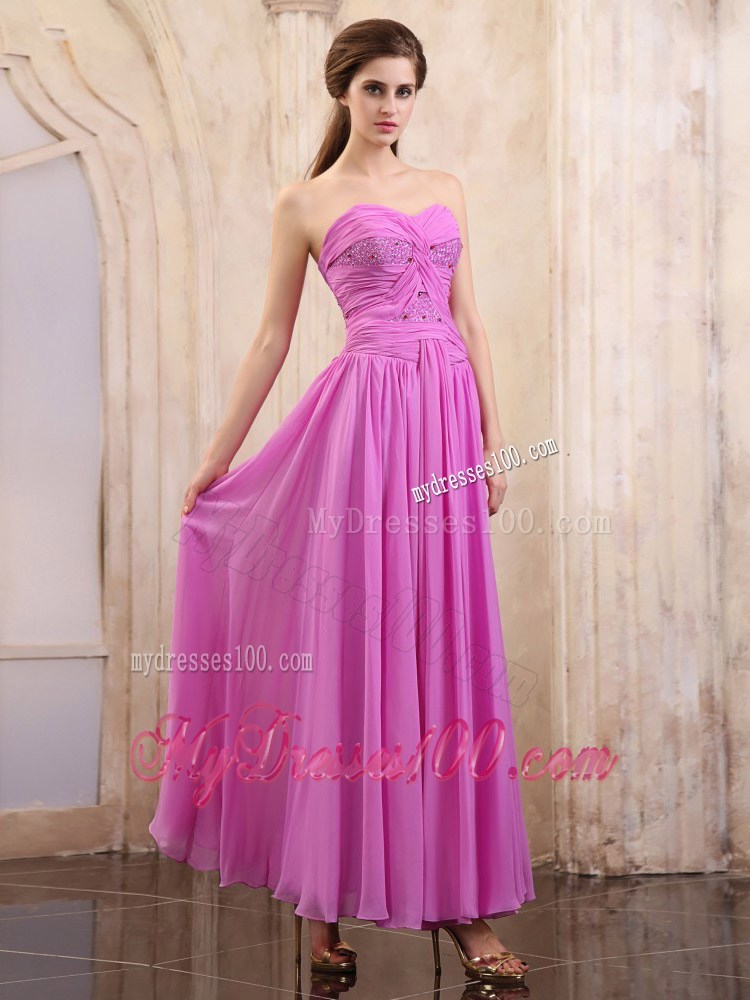 Lavender Homecoming Dresses with Sweetheart Ruching Ankle-length