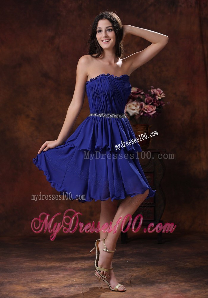 Navy Blue Short Homecoming Dresses For Beaded Decorate Waist
