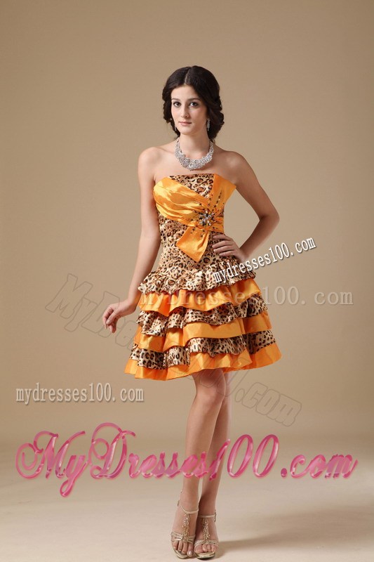 Multi-color Strapless and Leopard Beading Homecoming Dresses