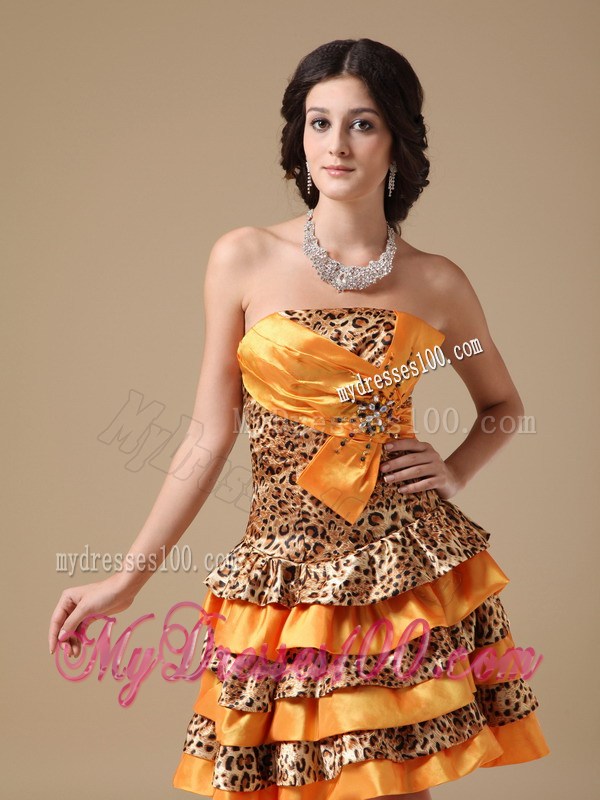 Multi-color Strapless and Leopard Beading Homecoming Dresses