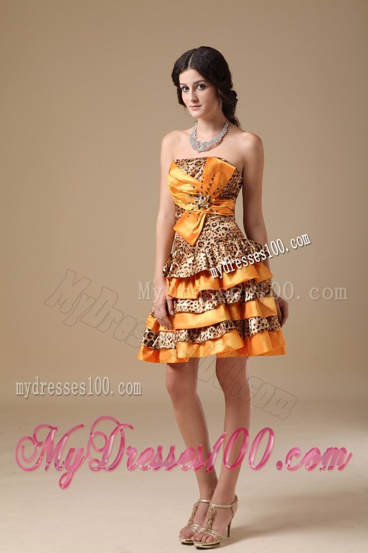 Multi-color Strapless and Leopard Beading Homecoming Dresses