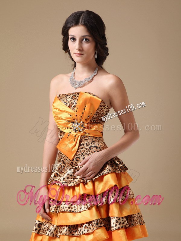 Multi-color Strapless and Leopard Beading Homecoming Dresses