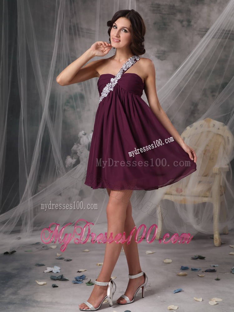 Sweet Dark Purple Short Homecoming Dresses One Shoulder Appliques
