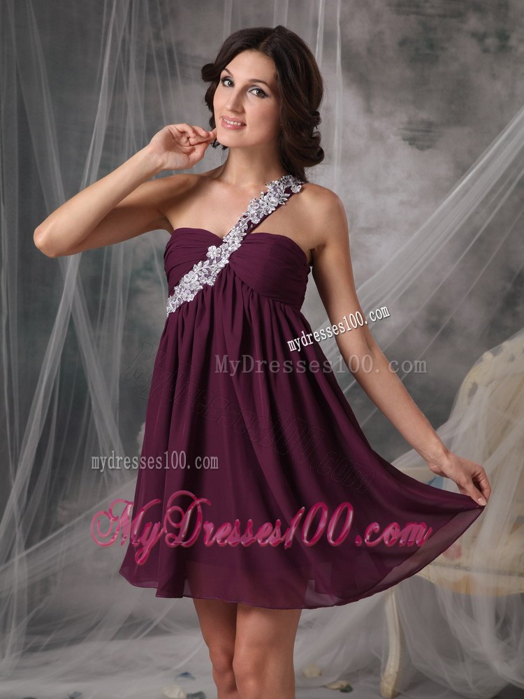 Sweet Dark Purple Short Homecoming Dresses One Shoulder Appliques