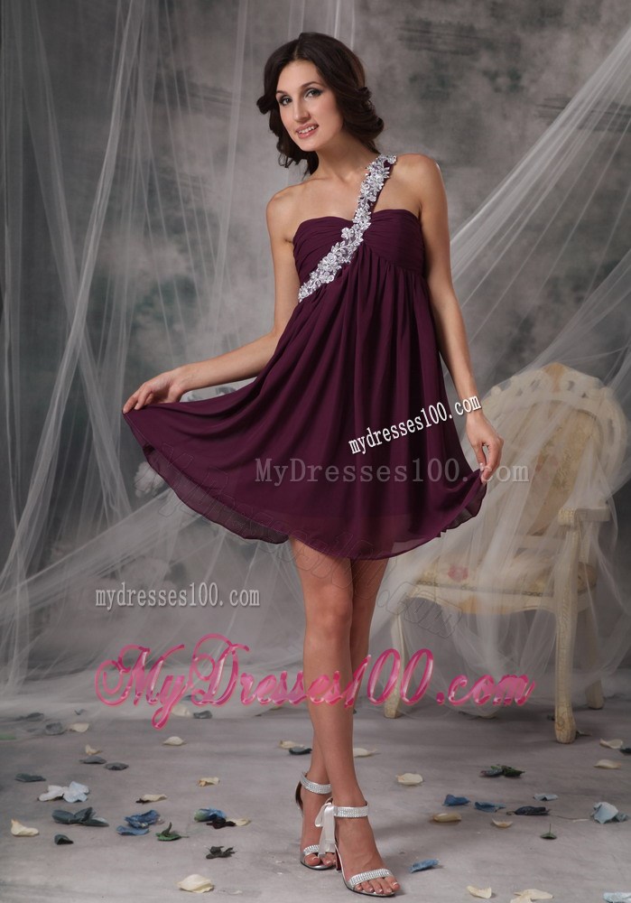 Sweet Dark Purple Short Homecoming Dresses One Shoulder Appliques