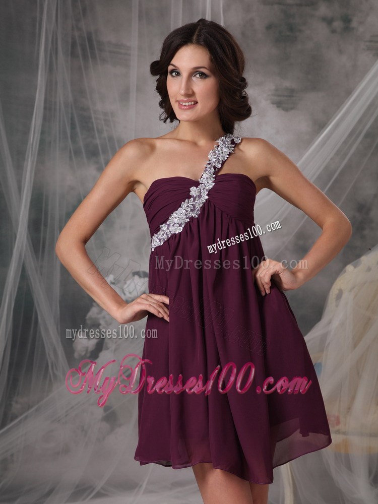 Sweet Dark Purple Short Homecoming Dresses One Shoulder Appliques