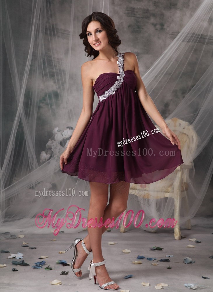 Sweet Dark Purple Short Homecoming Dresses One Shoulder Appliques