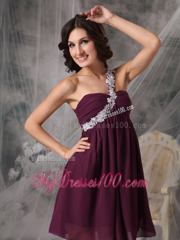Sweet Dark Purple Short Homecoming Dresses One Shoulder Appliques