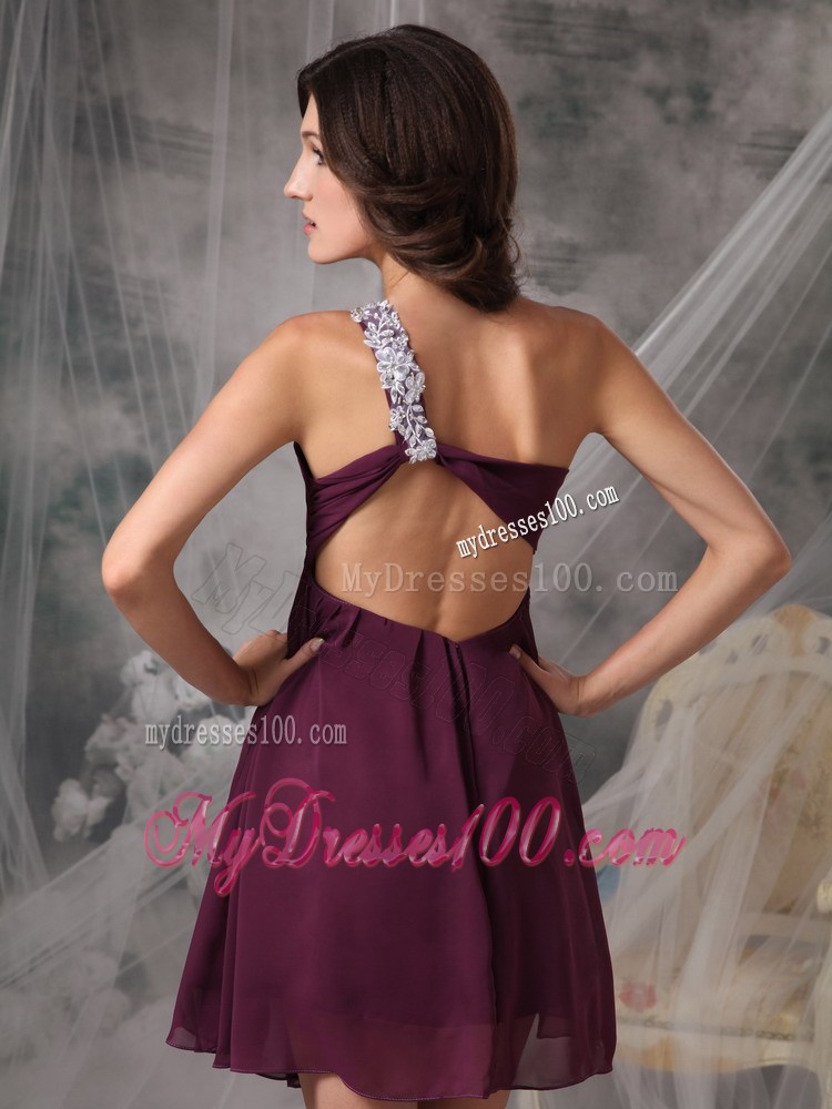 Sweet Dark Purple Short Homecoming Dresses One Shoulder Appliques
