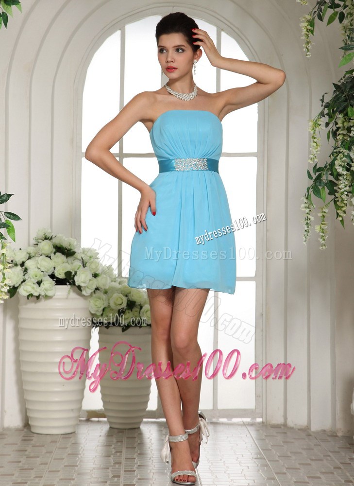 Baby Blue Ruched Decorate Bust and Belt 2013 Homecoming Dress Custom Made
