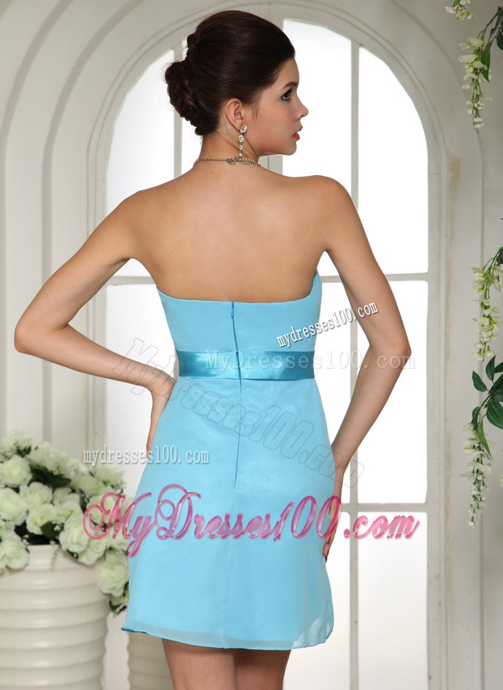 Baby Blue Ruched Decorate Bust and Belt 2013 Homecoming Dress Custom Made