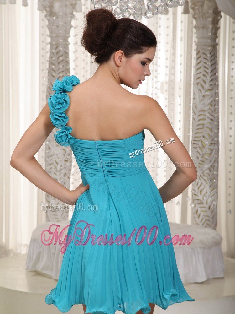 Blue One Shoulder Beading and Hand Flowers Homecoming Dresses