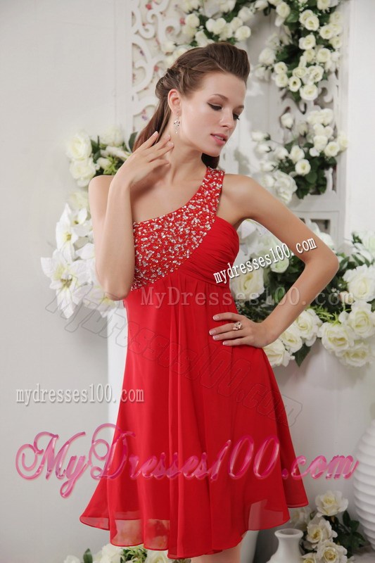 Red Empire One Shoulder Short Beading Homecoming Dresses 2013