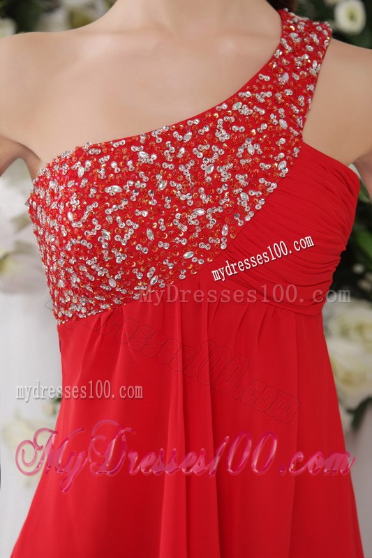 Red Empire One Shoulder Short Beading Homecoming Dresses 2013
