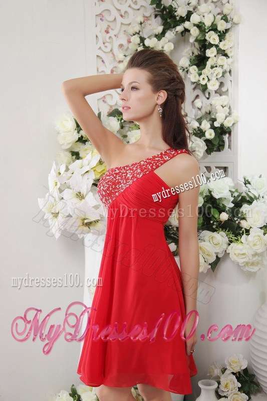 Red Empire One Shoulder Short Beading Homecoming Dresses 2013