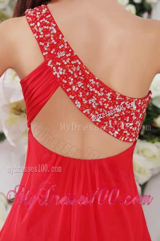 Red Empire One Shoulder Short Beading Homecoming Dresses 2013