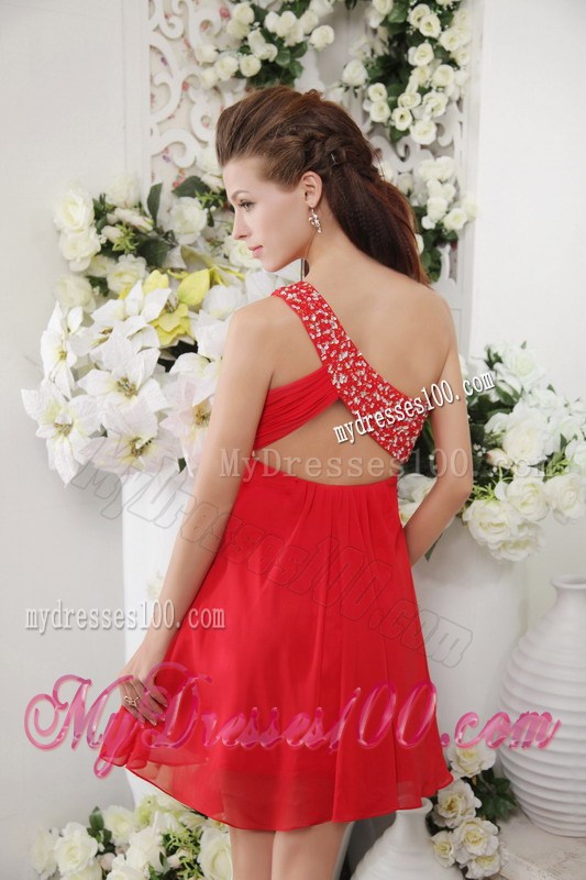 Red Empire One Shoulder Short Beading Homecoming Dresses 2013