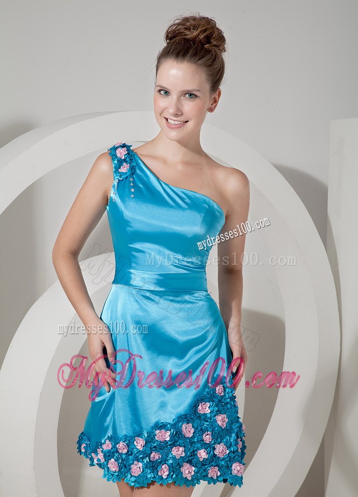 New One Shoulder Hand Made Flowers For Black Homecoming Dress