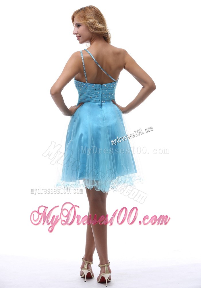2013 Beaded Decorate One Shoulder For Aqua Blue Homecoming Dress