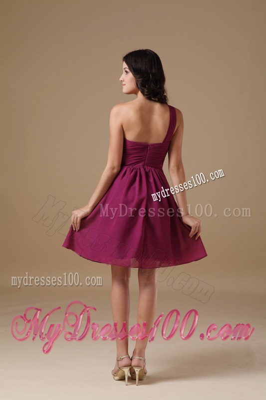 Fuchsia One Shoulder Mini-length Beading Homecoming Dresses
