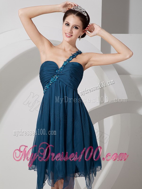Peacock Green One Shoulder Homecoming Dresses Beading and Ruche