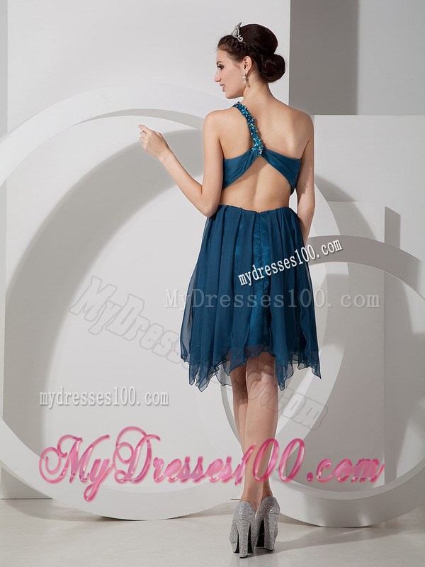 Peacock Green One Shoulder Homecoming Dresses Beading and Ruche