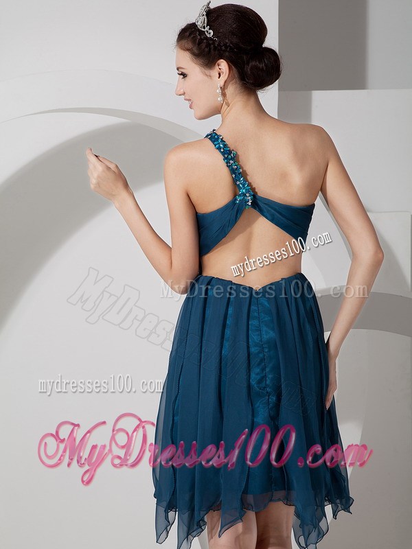 Peacock Green One Shoulder Homecoming Dresses Beading and Ruche