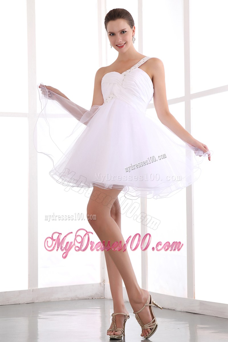 White One Shoulder Short Homecoming Dresses with Beading