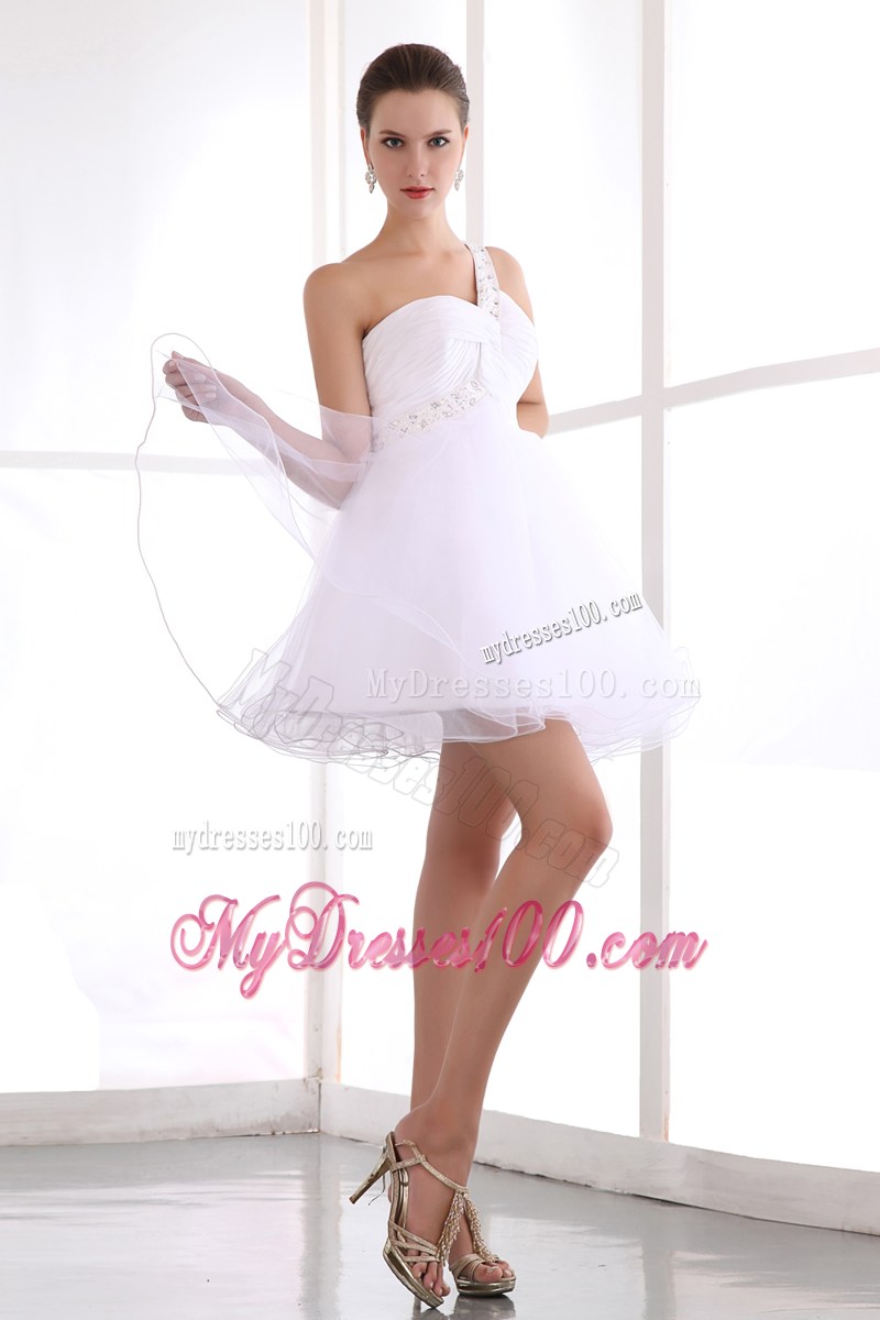 White One Shoulder Short Homecoming Dresses with Beading
