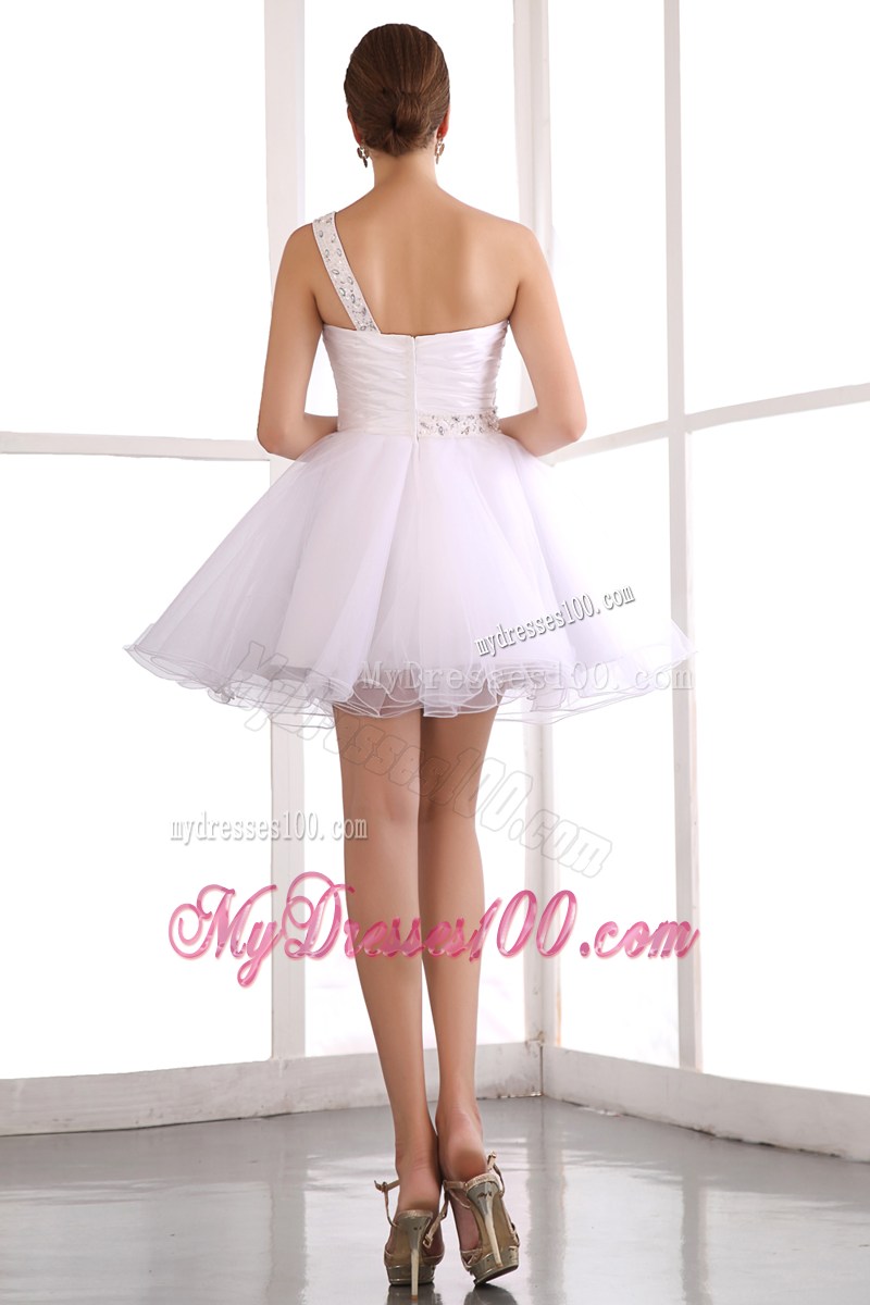 White One Shoulder Short Homecoming Dresses with Beading