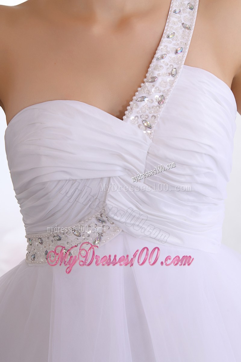 White One Shoulder Short Homecoming Dresses with Beading