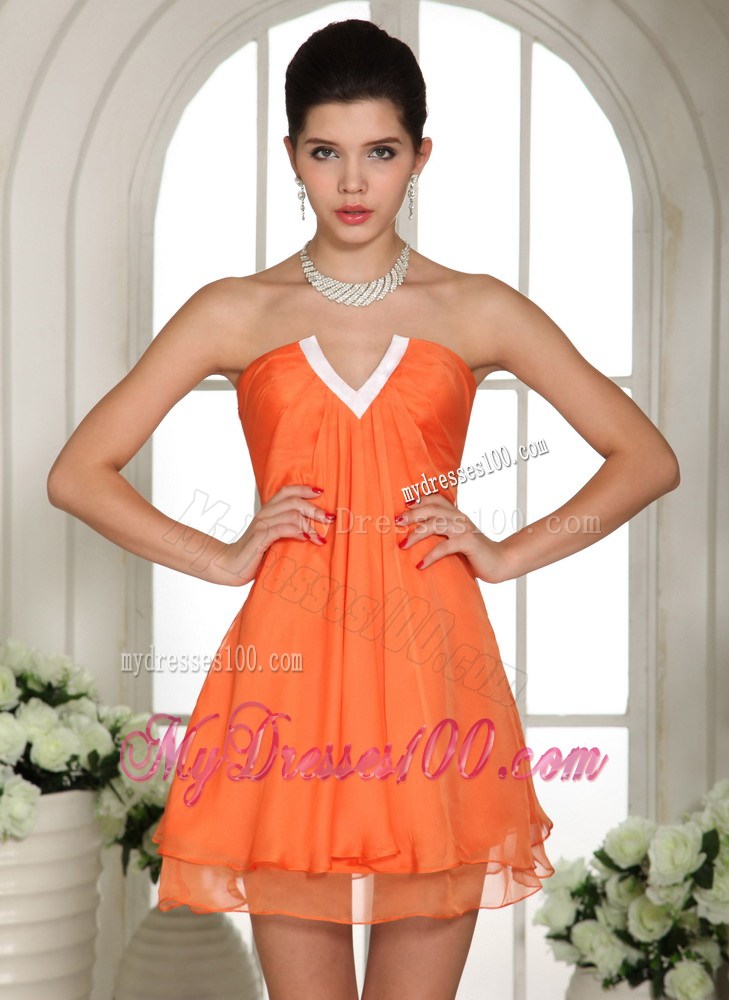 Orange V-neck Mini-length Club Homecoming Dresses for Party in 2013