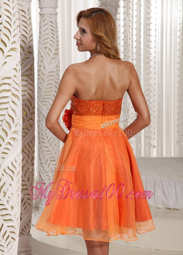 Hand Flower Belt Sequins Decorate Bust Homecoming Dress Orange