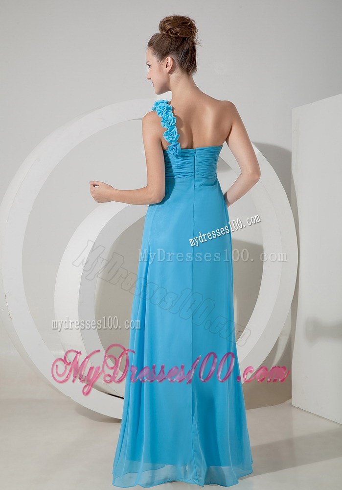 Cheap Aqua Blue One Shoulder Homecoming Dresses Hand Flowers