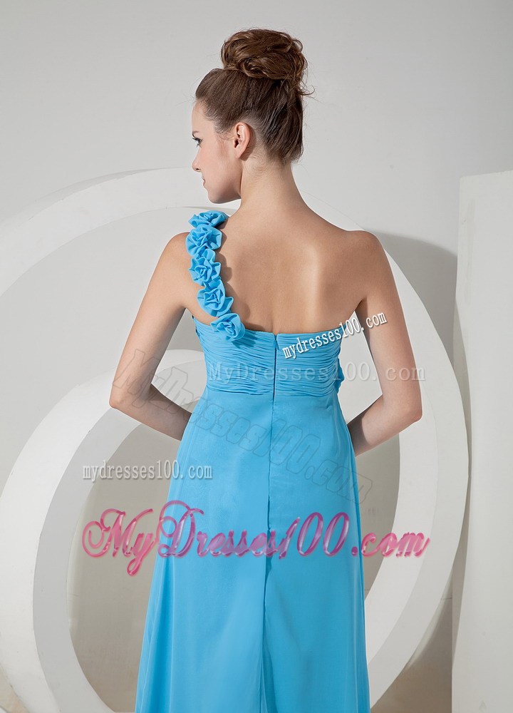 Cheap Aqua Blue One Shoulder Homecoming Dresses Hand Flowers