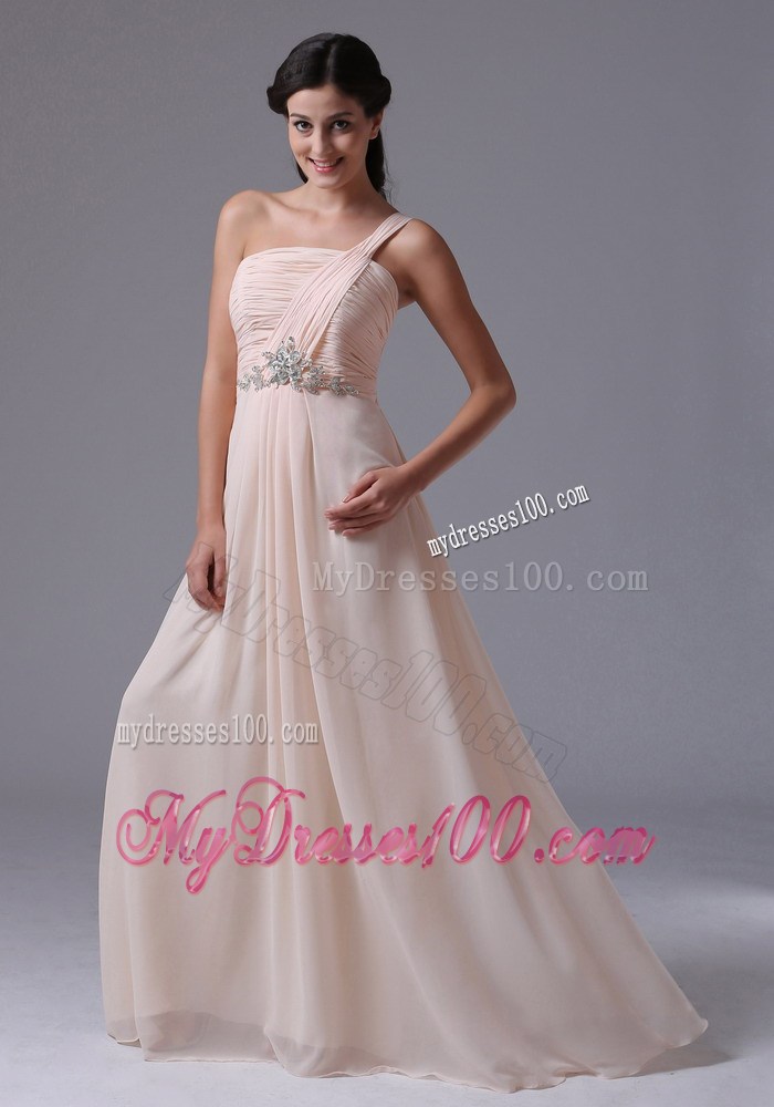 Baby Pink One Shoulder Homecoming Dresses With Ruche and Beading