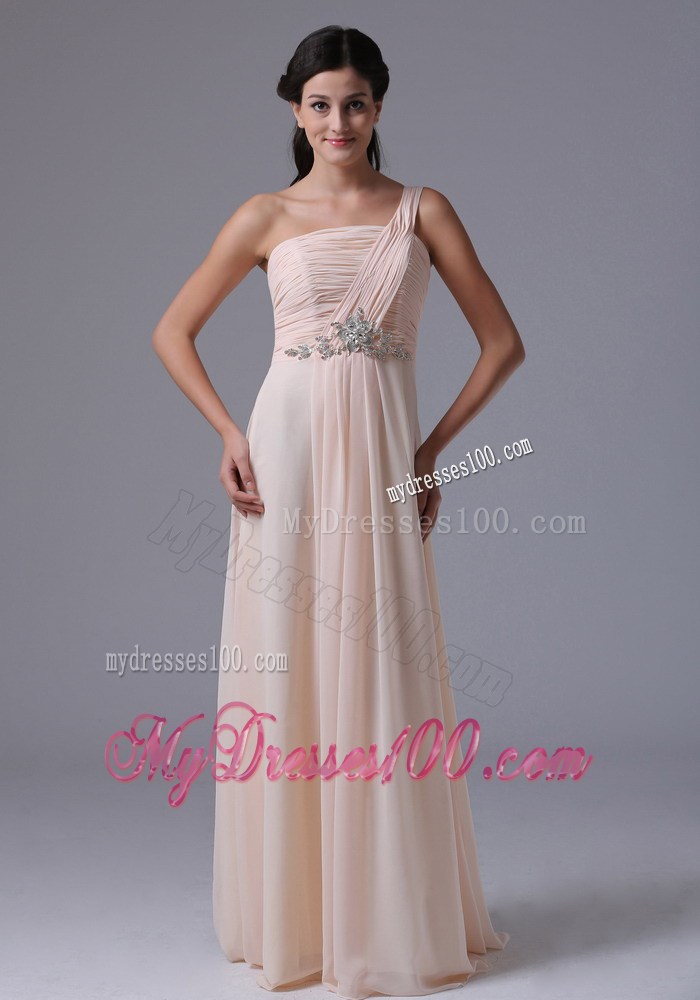Baby Pink One Shoulder Homecoming Dresses With Ruche and Beading